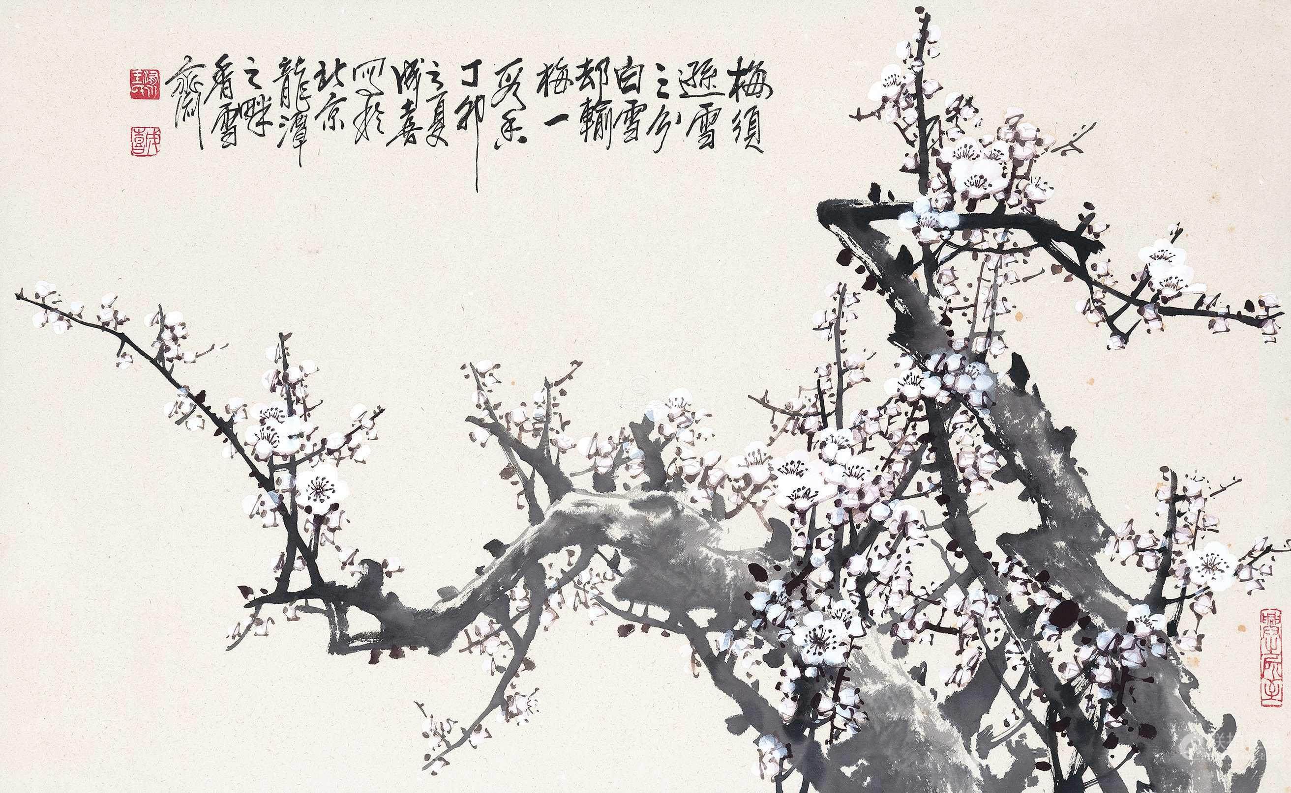 1987年作 白梅 镜框 设色纸本