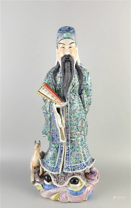 粉彩人物官禄摆件（手指有修）