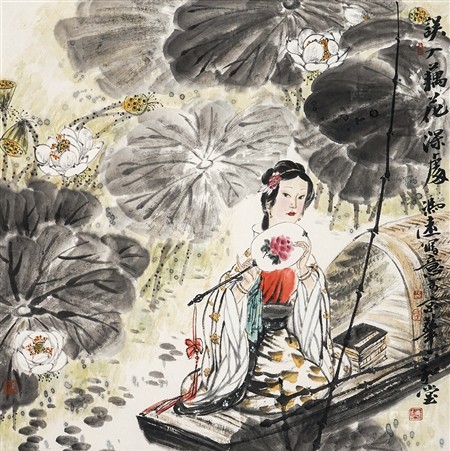 冯远荷花仕女（原藏家得自作者本人、德馨斋画廊旧藏专场）