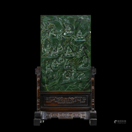 Chinese Qing Dynasty Hetian Jade Carved Buddha Screen