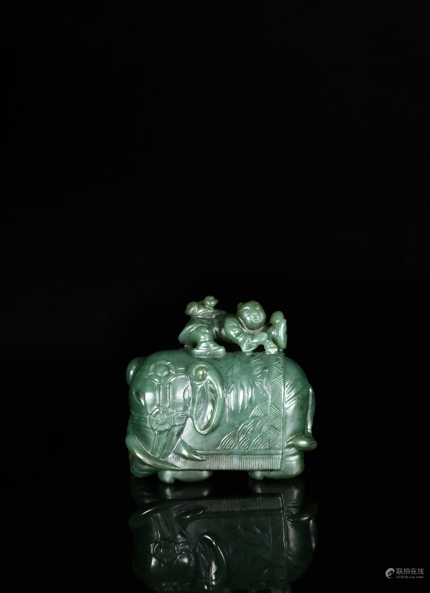 明代 碧玉童子骑象