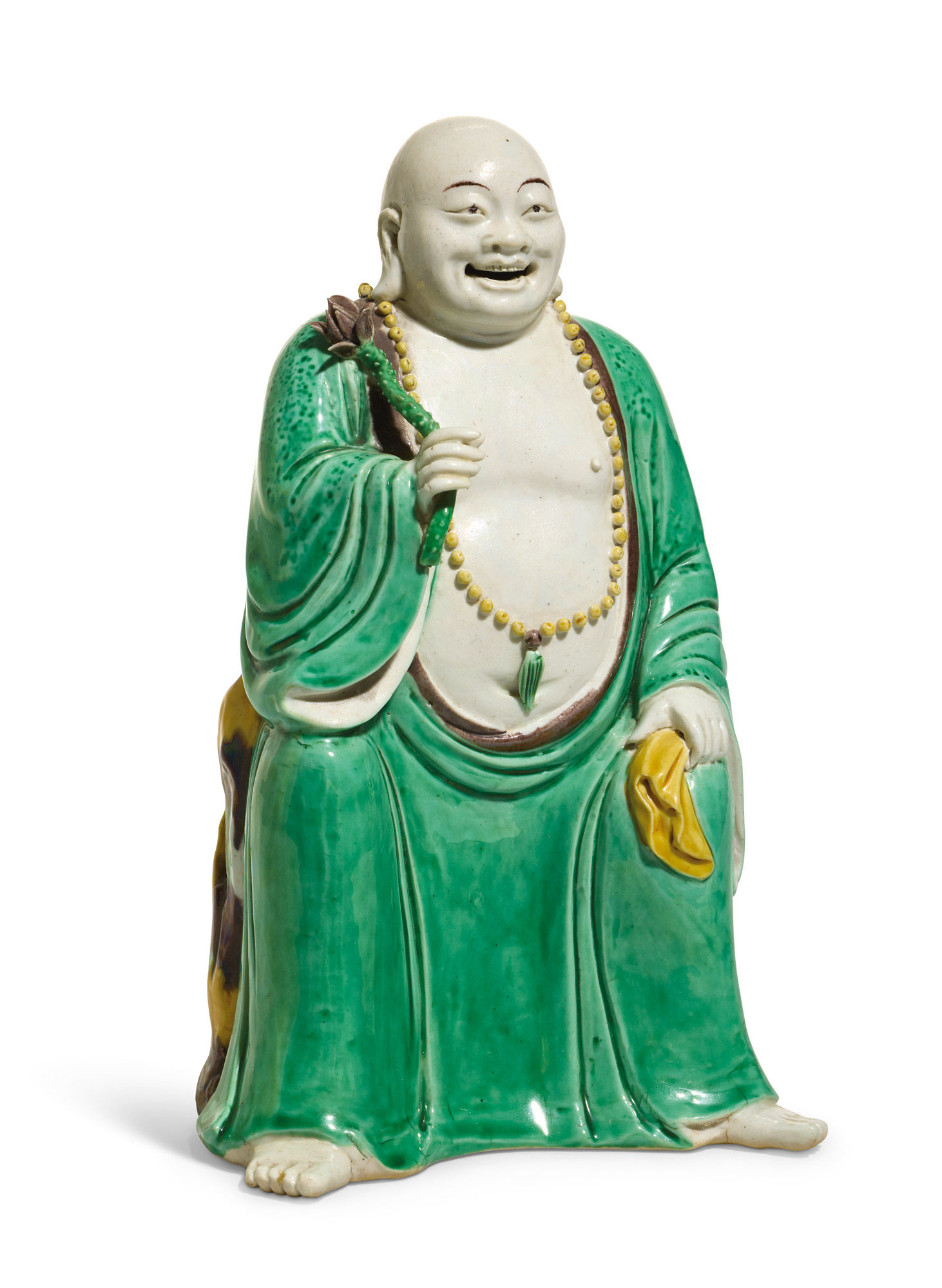 清康熙 素三彩弥勒佛坐像
