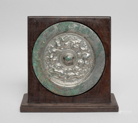 Chinese Export Bronze Mirror w/ Stand