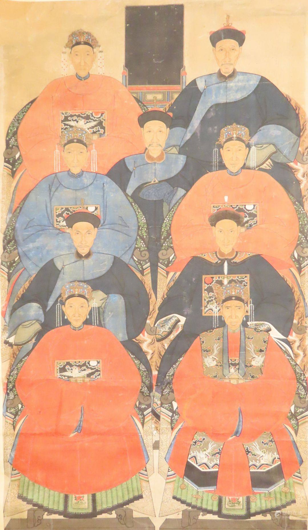A HANGING SCROLL OF ANCESTRAL PAINTING, QING DYNASTY ink and colour on silk 192cm x 95cm approx.