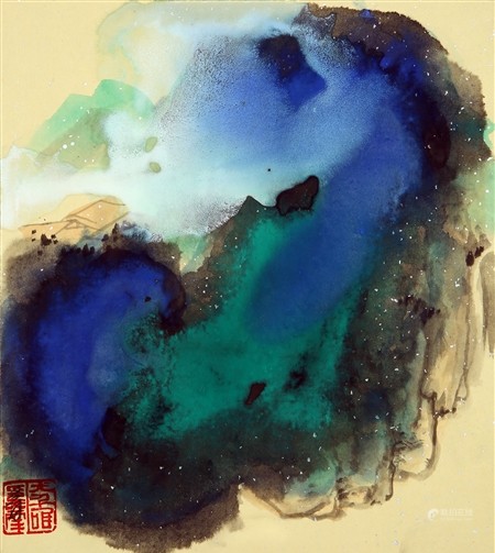 张大千  泼彩山水