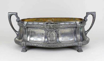  Gro?er Historismus-Cachepot aus Metall, deutsch um 1890, Zinn-Zink-Legierung, Oberfl?che mit