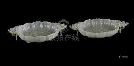 Superb pair Chinese translucent jade marriage bowls (4pcs)