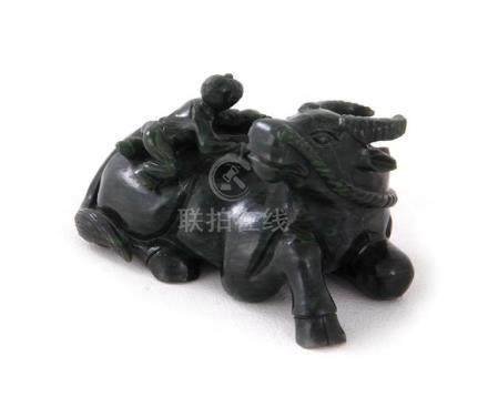 Chinese spinach-green jade boy with buffalo group (2pcs)
