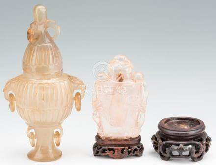 2 Carved Chinese Quartz Items, Urn & Bottle