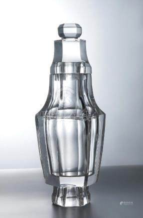 CHINESE ROCK CRYSTAL HEXAGONAL BALUSTER VASE AND COVER