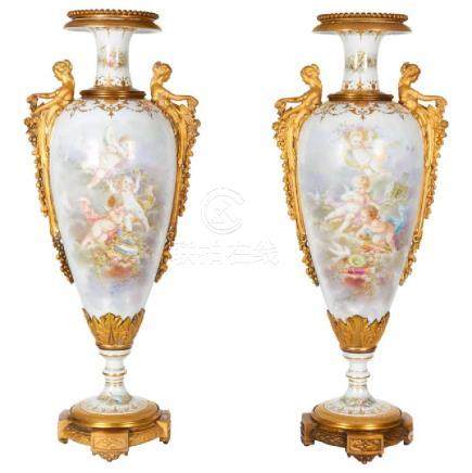 Monumental Pair of French Ormolu-Mounted Sevres Style P