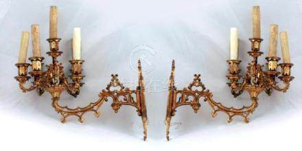 PAIR OF SIX-LIGHT GILT BRONZE WALL SCONCES