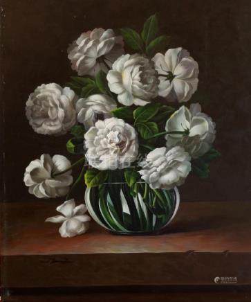OIL ON CANVAS PAINTING OF PEONY