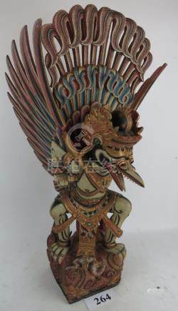  A Tibetan painted wooden model of Garuda, 20th century, 75 cm high,