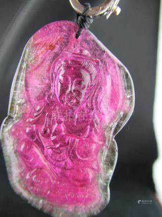 Natural Pink Tourmaline Guanyin Pendant