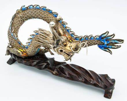 A Silver Gilt and Enamel Dragon Figurine, China, Late 19th C