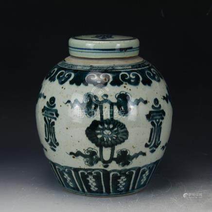 A CHINESE BLUE AND WHITE JAR