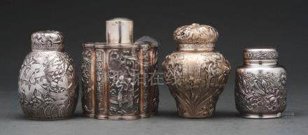 Sterling Silver Caddies, 3 American & 1 Chinese.