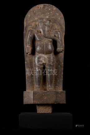 18th Century Vietnamese Cham Stone Stele Ganesha Statue