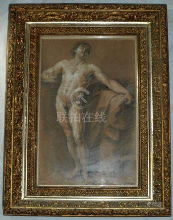 Antique Old Masters nude drawing signed LE SUEUR