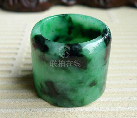 Certified Vintage Chinese Green Jadeite Thumb Ring