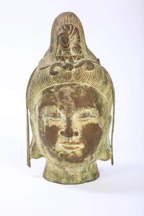 CHINESE BRONZE HEAD OF GUANYIN