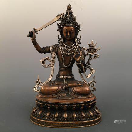 Chinese Bronze Manjushri Figure