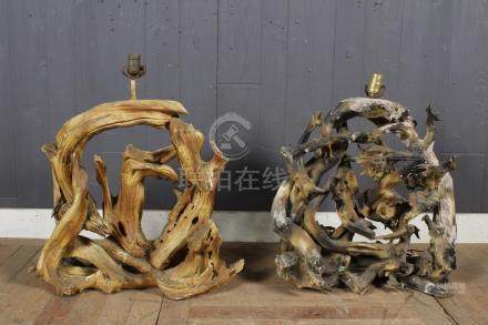 Pair Large Scale Driftwood Lamps