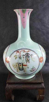 A Fine Chinese Famille Rose Vase Qianlong  Mark