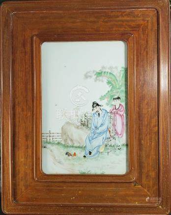 Lg Chinese Porcelain Plaque w/ Elder 19 c