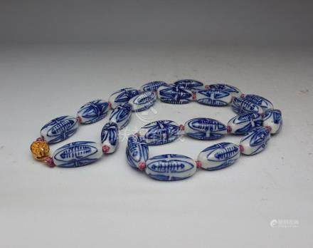 Blue and white porcelain bead necklace