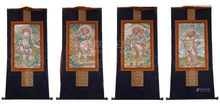 FOUR TIBETAN THANGKA OF BUDDHIST GUARDIAN