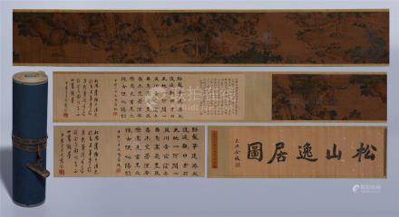 CHINESE HAND SCROLL PAINTING OF MOUNTAIN VIEWS WITH CALLIGRAPHY