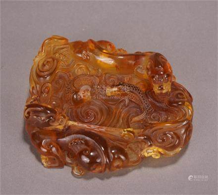 CHINESE AMBER DRAGON AND CLOUD BRUSH WASHER