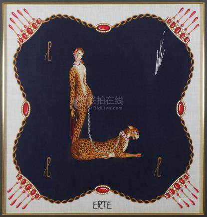 ERTE, "L" Leopard Silk Scarf, Serigraph