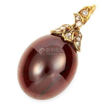 ANTIQUE GARNET AND DIAMOND MOURNING PENDANT in high