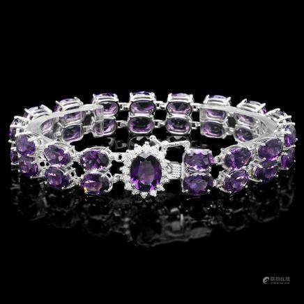14K GOLD 43CT AMETHYST 0.60CT DIAMOND BRACELET 