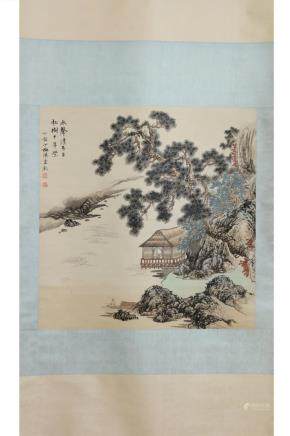 CHINESE PAINTING OF WATER DWELLING UNDER PINE TREE