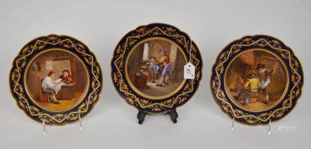 3 Sevres porcelain cabinet plates, late 19th c. signed