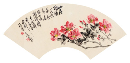 王个簃（1897～1988）  戊午（1978年）作 花卉 扇页 设色纸本