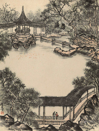 吴休  风景 立轴 设色纸本