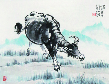 徐悲鸿  水牛图 立轴 设色纸本