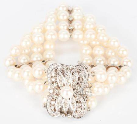 
      14K Four Strand Pearl & Diamond Bracelet
  