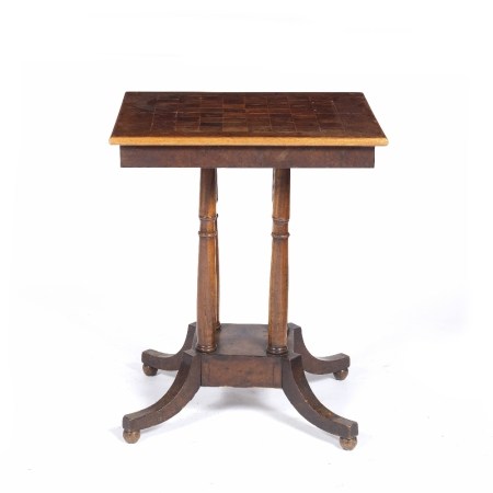 Walnut chess top occasional table inlaid to the top with a games table, with a splayed base 56cm