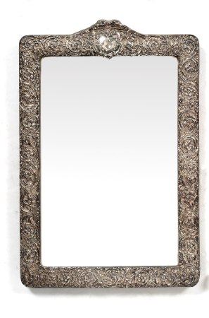 Silver framed easel backed mirror with bevelled edge mirror plate, bearing marks for Henry Matthews,