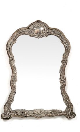 Silver framed easel backed mirror Victorian, with shaped top, bearing marks for possibly Henry