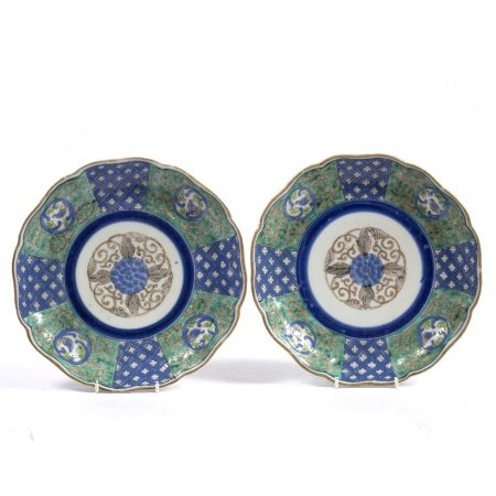 Pair of Arita plates circa 1900, each with geometric designs, 21cm