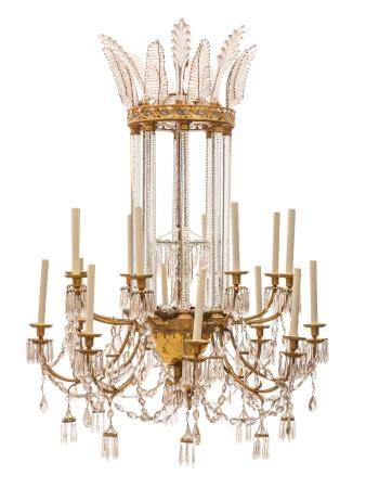 A Baltic Neoclassical bronze & glass chandelier