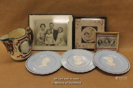 *A quantity of commemorative wares including linen handkerchief printed with Princesses Elizabeth