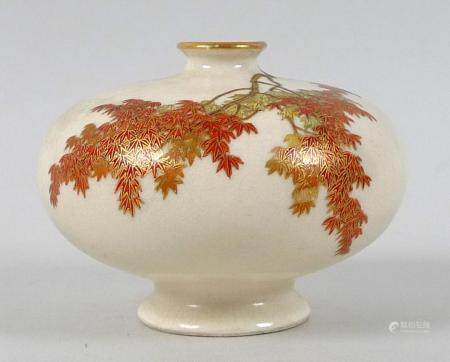 A fine Japanese Satsuma pottery miniature vase by Yabu Meizan, Meiji period, of compressed ovoid